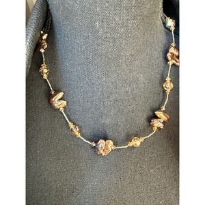 Sterling Silver Baroque Freshwater Pearl Necklace Champagne Crystal‎
